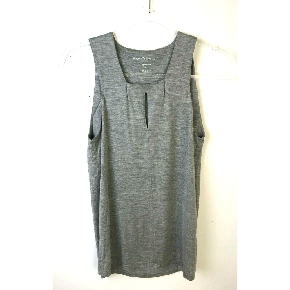 Fine Collection Designed In Paris Gray Silk Top Women's Small Key Hole Neck